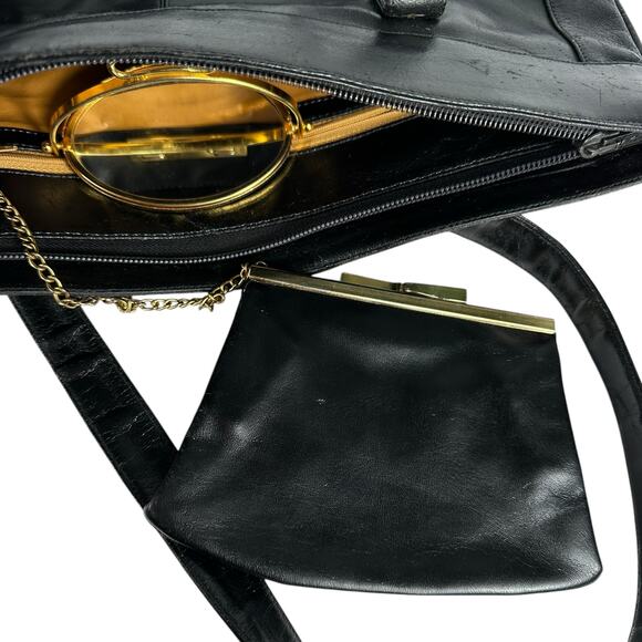 Vintage Lou Taylor Black Purse Handbag Made in Italy with Gold Hardware - Picture 11 of 16